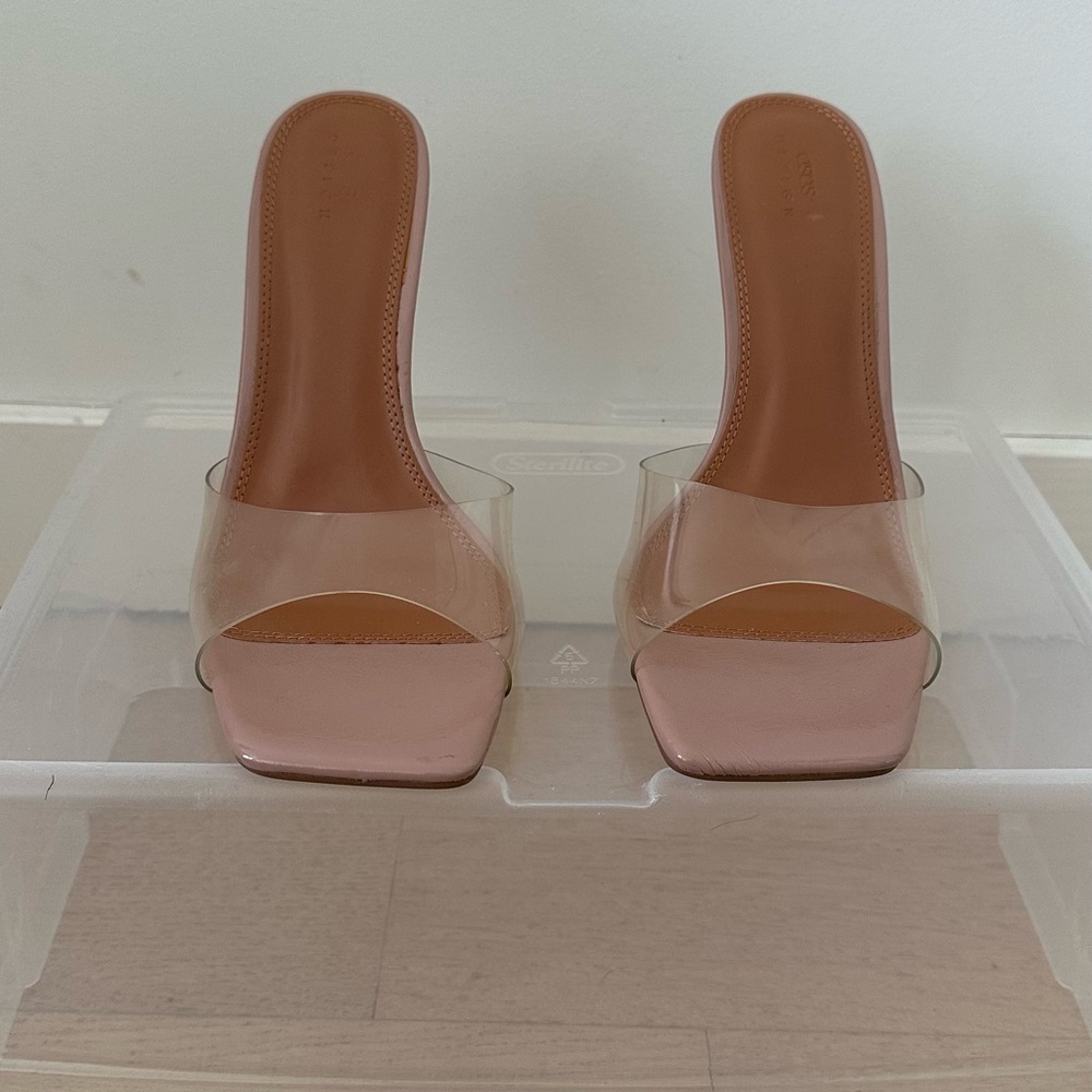 ASOS DESIGN Wide Fit Nero square toe mules in clear